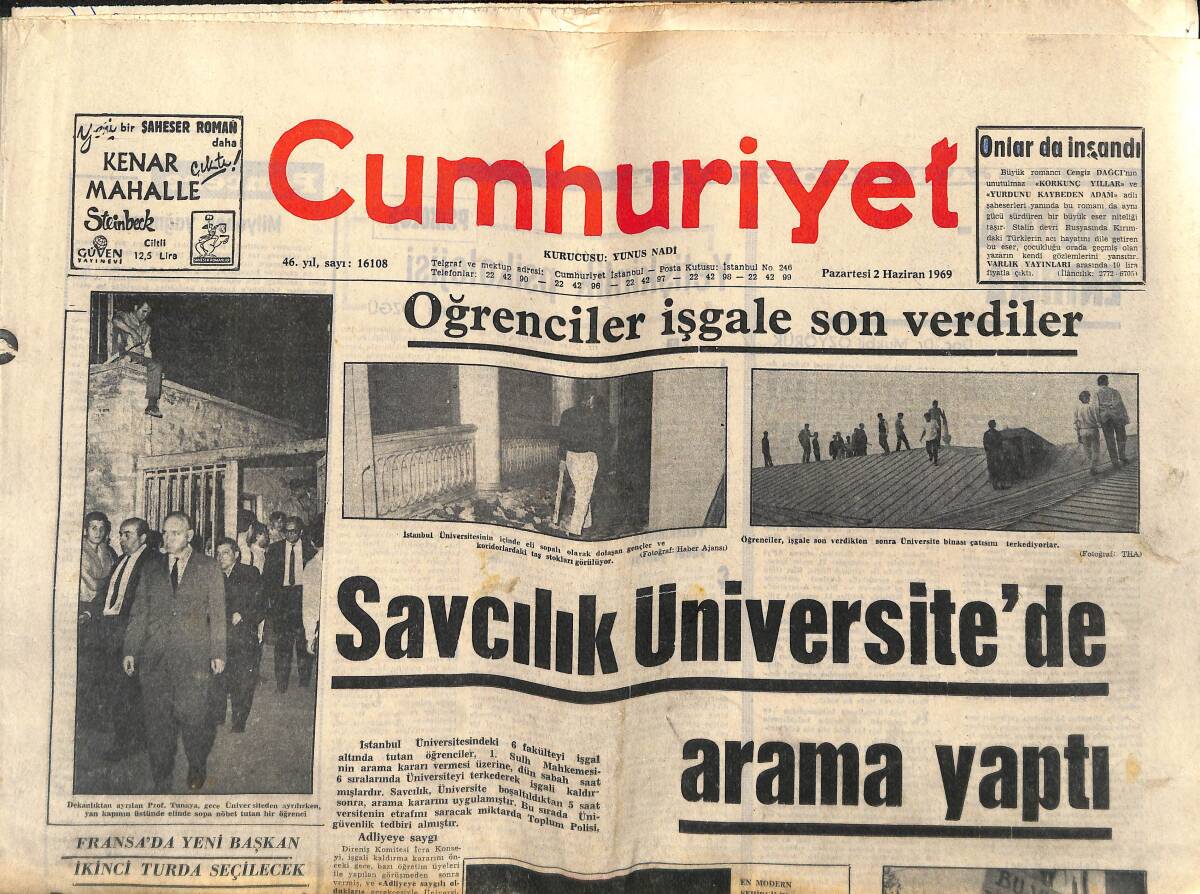 Cumhuriyet Gazetesi 2 Haziran 1969 - Doğan Güneş Kentine Gidecek Kervan İstanbul'dan Geçecek! - Öğrenciler İşgale Son Verdiler! GZ139887 - 1