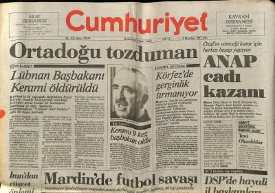 Cumhuriyet Gazetesi 2 Haziran 1987 - Lübnan Başbakanı Kerami Öldürüldü GZ62155 - 1