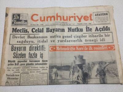 Cumhuriyet Gazetesi 2 Kasım 1950 - Meclis Celal Bayarın Nutku İle Açıldı GZ52599 - 1