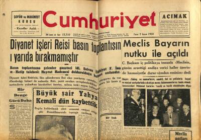 Cumhuriyet Gazetesi 2 Kasım 1958 - Diyanet İşleri Reisi Basın Toplantısını Yarıda Bırakmamıştır GZ59302 - 1