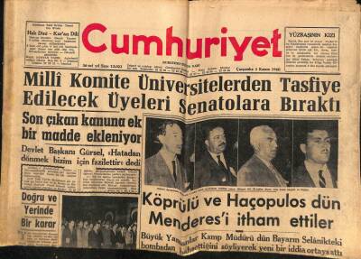 Cumhuriyet Gazetesi 2 Kasım 1960 - Köprülü Ve Haçopulos Dün Menderesi İtham Ettiler GZ81211 - 1