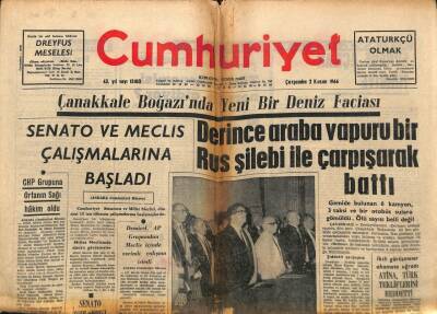 Cumhuriyet Gazetesi 2 Kasım 1966 - Derince Araba Vapuru Bir Rus Şilebi İle Çarpışarak Battı GZ98180 - 1