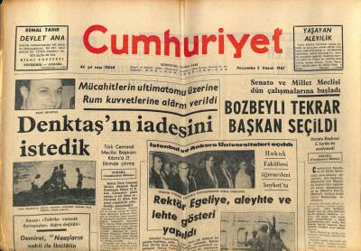 Cumhuriyet Gazetesi 2 Kasım 1967 - Denktaşın İadesini İstedik GZ90078 - 1