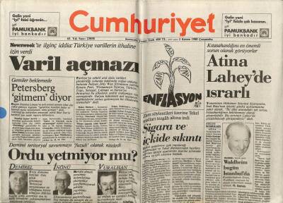 Cumhuriyet Gazetesi 2 Kasım 1988 - Sigara Ve İçkide Sıkıntı GZ61287 - 2