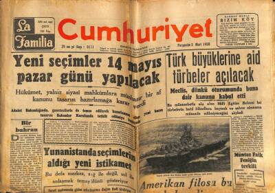 Cumhuriyet Gazetesi 2 Mart 1950 - Türk Büyüklerine Ait Türbeler Açılacak GZ92914 - 1