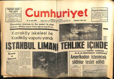 Cumhuriyet Gazetesi 2 Mart 1966 - İstanbul Limanı Tehlike İçinde GZ103077 - 2