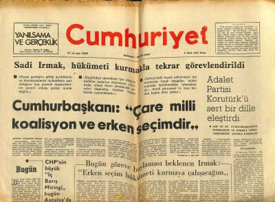 Cumhuriyet Gazetesi 2 Mart 1975 - Sadi Irmak , Hükümeti Kurmakla Tekrar Görevlendirildi - Ortaköy , Yangın Tehlikesi Atlattı GZ121857 - 1