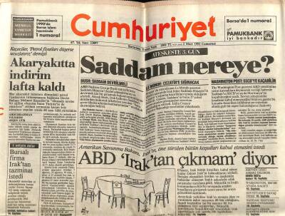 Cumhuriyet Gazetesi 2 Mart 1991 - Saddam Nereye? GZ64460 - 2