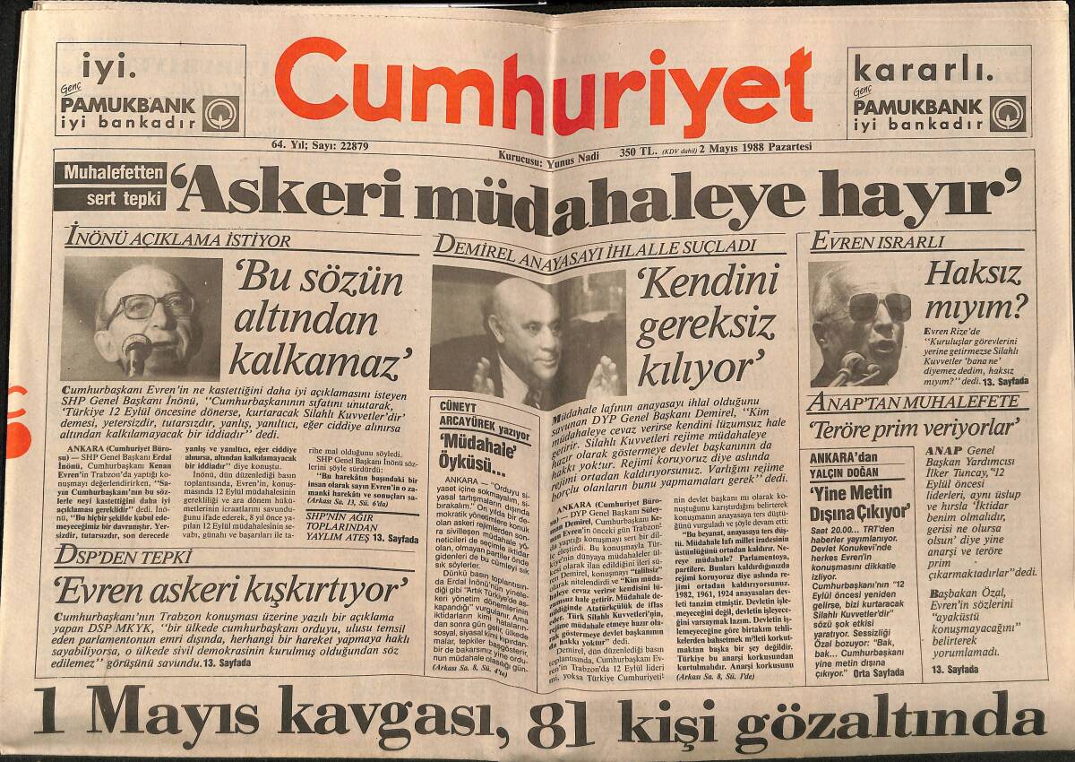 Cumhuriyet Gazetesi 2 Mayıs 1988 - Irak'ın Fao Sevinci - Zirvede Özal'a İstek Yağdı GZ151895 - 1
