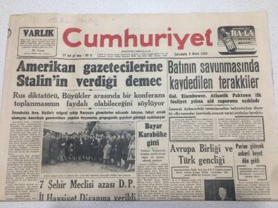 Cumhuriyet Gazetesi 2 Nisan 1952 - Amerikan Gazetecilerine Stalinin Verdiği Demeç GZ52715 - 1