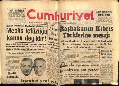Cumhuriyet Gazetesi 2 Ocak 1958 - Başbakanın Kıbrıs Türklerine Mesajı GZ78061 - 1