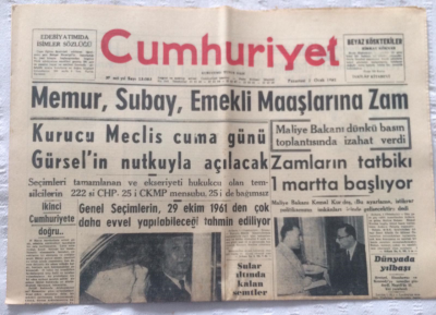 Cumhuriyet Gazetesi 2 Ocak 1961 - Kurucu Meclis Cuma Günü Gürselin Nutkuyla Açılacak - GZ19367 - 1