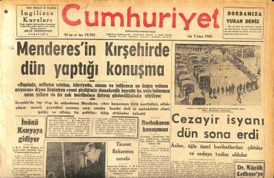 Cumhuriyet Gazetesi 2 Şubat 1960 - Cezayir İsyanı Dün Sona Erdi - İnönü Konyaya Gidiyor GZ119993 - 1