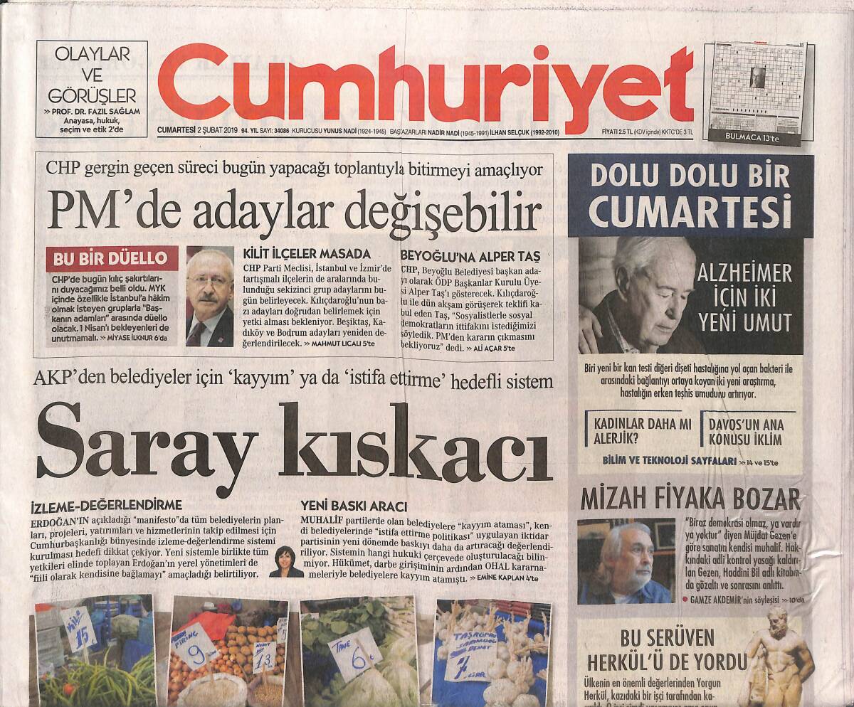 Cumhuriyet Gazetesi 2 Şubat 2019 - Dünya Tehdit Altında - Alzheimer İçin İki Yeni Umut GZ135496 - 1