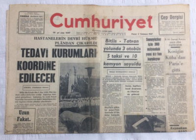 Cumhuriyet Gazetesi 2 Temmuz 1967 - Hastanelerin Devri Hükmü Plandan Çıkarıldı - GZ19545 - 1