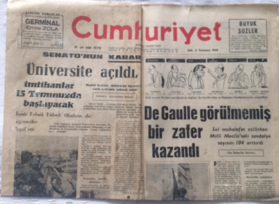 Cumhuriyet Gazetesi 2 Temmuz 1968 - De Gaulle Görülmemiş Bir Zafer Kazandı - GZ19292 - 1