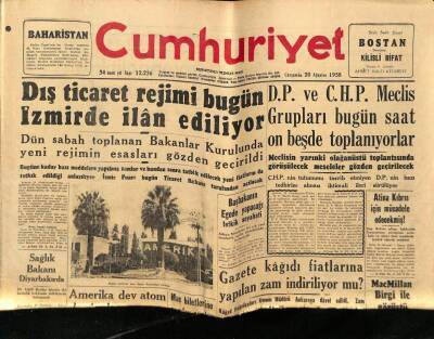 Cumhuriyet Gazetesi 20 Ağustos 1958 - Dış Ticaret Rejimi İzmirde İlan Ediliyor GZ78023 - 1
