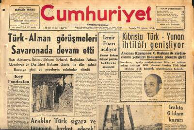 Cumhuriyet Gazetesi 20 Ağustos 1959 - Ford,Montaj Fabrikası Kuracak - Kıbrısta Türk-Yunan İhtilâfı Genişliyor GZ120347 - 1