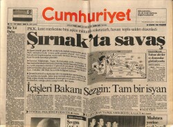 Cumhuriyet Gazetesi 20 Ağustos 1992 - Şırnakta Savaş GZ65147 - 1