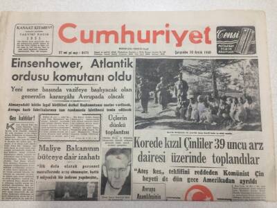 Cumhuriyet Gazetesi 20 Aralık 1950 - Einsenhower Atlantik Ordusu Komutanı Oldu GZ52675 - 1