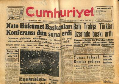 Cumhuriyet Gazetesi 20 Aralık 1957 - Gazeteciler Sendikası Soyuldu - Batı Trakya Türkleri Üzerinde Baskı Arttı GZ121894 - 1