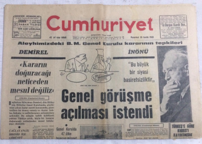 Cumhuriyet Gazetesi 20 Aralık 1965 - İnönüBu Bir Siyasi Basiretsizliktir - GZ19234 - 1