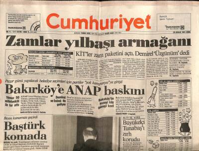 Cumhuriyet Gazetesi 20 Aralık 1991 - Abdullah Baştürk Beyin Kanaması Geçirdi GZ74714 - 1