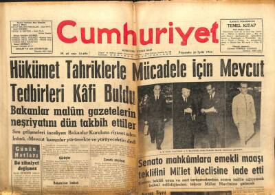 Cumhuriyet Gazetesi 20 Eylül 1962 - Hükümet Tahriklerle Mücadele İçin Mevcut Tedbirleri Kafi Buldu GZ103447 - 1