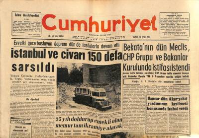Cumhuriyet Gazetesi 20 Eylül 1963 - İstanbul Ve Civarı 150 Defa Sarsıldı GZ85365 - 1