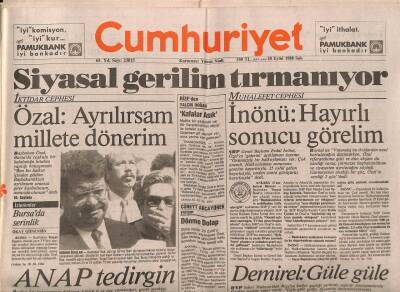 Cumhuriyet Gazetesi 20 Eylül 1988 - Turgut ÖzalAyrılırsam Millete Dönerim GZ89016 - 1