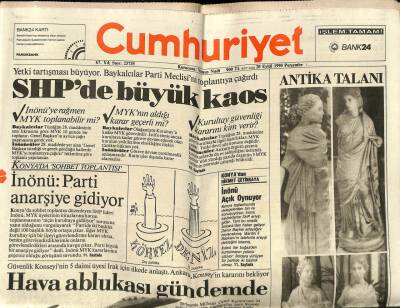 Cumhuriyet Gazetesi 20 Eylül 1990 - SHPde Büyük Kaos GZ65123 - 2