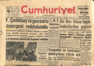Cumhuriyet Gazetesi - 20 Haziran 1957 - Bir Rus Filosu Boğazlardan Geçiyor GZ110260 - 1