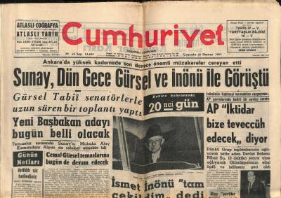 Cumhuriyet Gazetesi 20 Haziran 1962 - Sunay , Dün Gece Gürsel Ve İnönü İle Görüştü - Fenerbahçede Tasfiye GZ121846 - 1