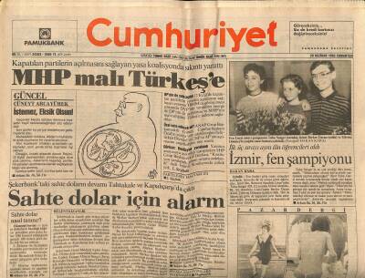 Cumhuriyet Gazetesi 20 Haziran 1992 - Mitsotakis Vaftiz İçin İstanbula Geldi - MHP Malı Türkeşe GZ123160 - 1