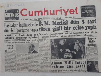 Cumhuriyet Gazetesi - 20 Kasım 1951 - Büyük Millet Meclisi 5 Saat Süren Gizli Bir Celse Yaptı GZ112875 - 1