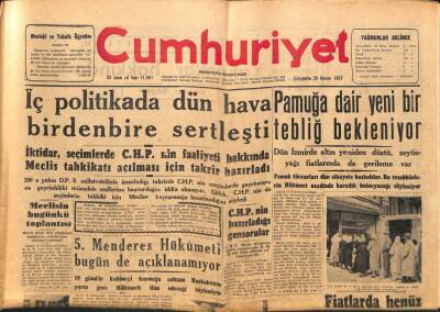 Cumhuriyet Gazetesi 20 Kasım 1957 - Pamuğa Dair Yeni Bir Tebliğ Bekleniyor GZ85290 - 1