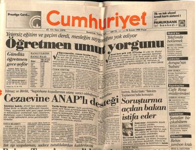 Cumhuriyet Gazetesi 20 Kasım 1988 - Doğum Günü Hediyesi GZ56970 - 1