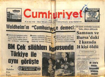 Cumhuriyet Gazetesi 20 Mart 1972 - BM Çek Silahları Konusunda Türkiye İle Aynı Görüşte GZ103262 - 1
