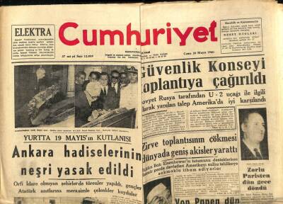 Cumhuriyet Gazetesi 20 Mayıs 1960 - Yurtta 19 Mayıs, Von Papen Yurdumuza Geldi, Sarah Bernardın Sırları GZ88126 - 1