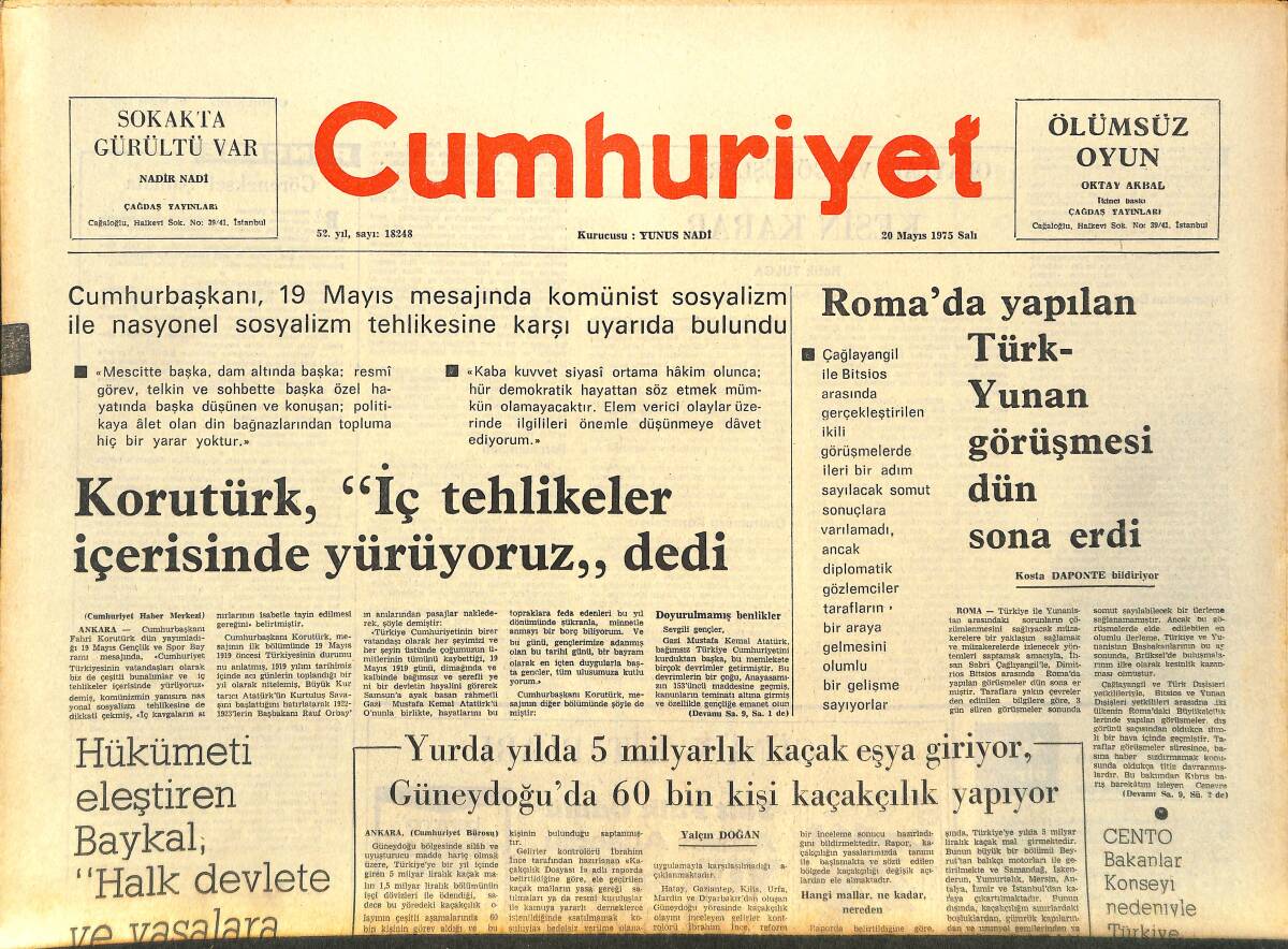 Cumhuriyet Gazetesi 20 Mayıs 1975 - Petrol Üreten Arap Ülkeleri İşçi Sıkıntısı Çekiyor - Spor Toto İflasın Eşiğinde GZ143633 - 1