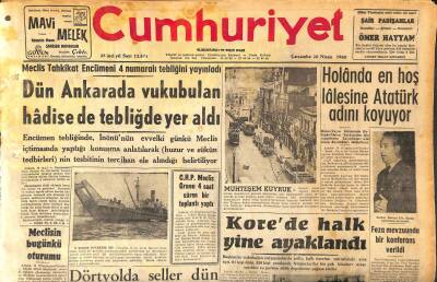 Cumhuriyet Gazetesi 20 Nisan 1960 - Holânda En Hoş Lalesine Atatürk Adını Koyuyor - Side Müzesini Soyanlar Ağırcezada 10 Mayıs Günü Yargılanacaklar GZ120046 - 1