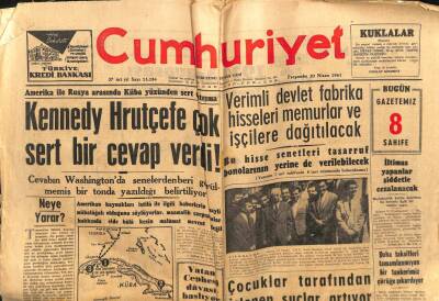 Cumhuriyet Gazetesi 20 Nisan 1961 - Amerika İle Rusya Arasında Küba Yüzünden Sert Çatışma GZ103123 - 1