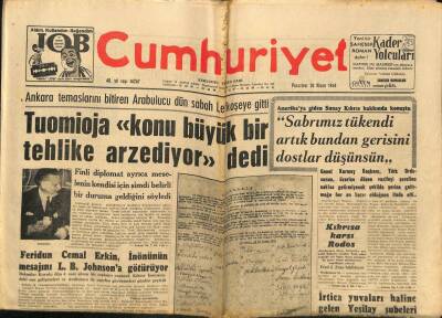 Cumhuriyet Gazetesi 20 Nisan 1964 - Genel Kurmay Başkanı Sunay Kıbrıs İçin Konuştu, Marilyn Ve Kennedy GZ87982 - 1
