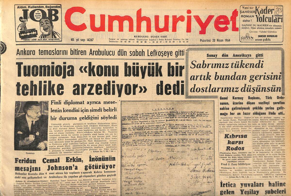 Cumhuriyet Gazetesi 20 Nisan 1964 - Laosta Dün Sağcı Bir Hükümet Darbesi Oldu - Kıbrısa Karşı Rodos GZ160430 - 1
