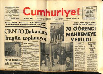 Cumhuriyet Gazetesi 20 Nisan 1966 - 70 Öğrenci Mahkemeye Verildi GZ59237 - 1