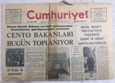 Cumhuriyet Gazetesi 20 Nisan 1966 - Cento Bakanları Bugün Toplanıyor - GZ19243 - 1