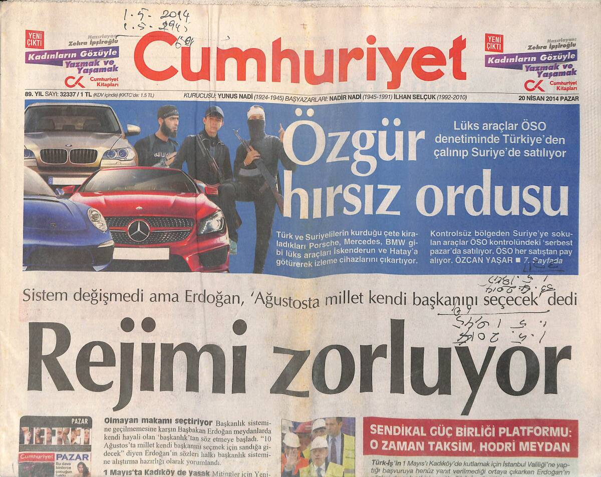 Cumhuriyet Gazetesi 20 Nisan 2014 - CHP'de Kurultay Sesleri Yükseldi - Galatasaray Dağıldı GZ135467 - 1