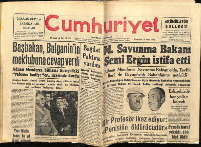 Cumhuriyet Gazetesi 20 Ocak 1958 - Milli Savunma Bakanı Şemi Erğin İstifa Etti GZ78043 - 1