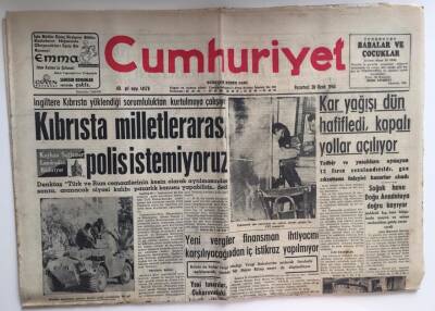 Cumhuriyet Gazetesi 20 Ocak 1964 -Kıbrıs da Milletler Arası Polis İstemiyoruz GZ6395 - 1
