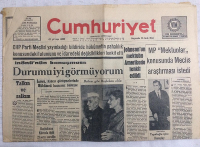 Cumhuriyet Gazetesi 20 Ocak 1966 - Johnsonun Mektubu Amerikada Tenkit Edildi - GZ19167 - 1